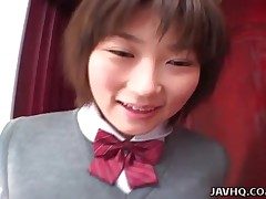 Softcore reception room play with Japanese teen